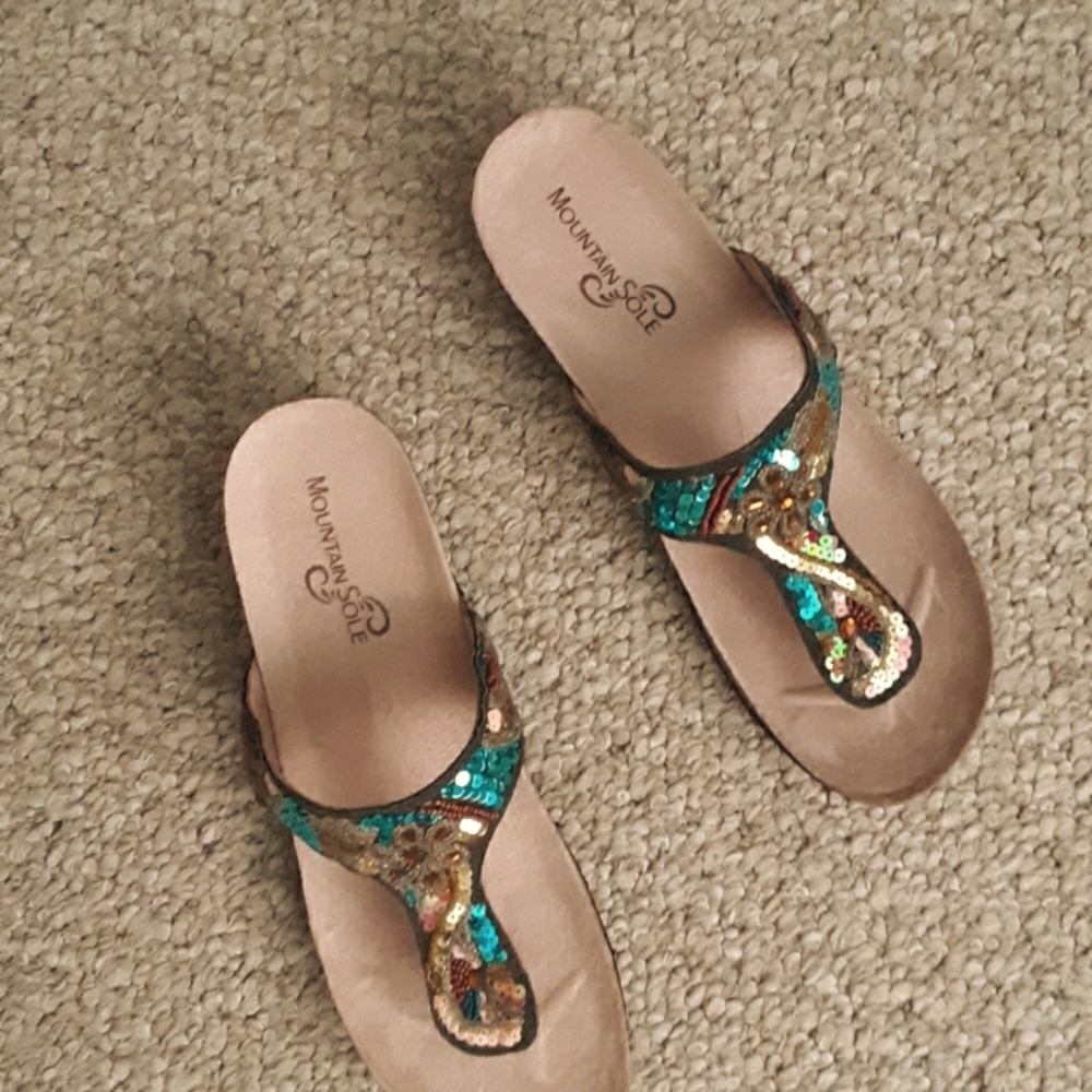 Multi-colored sequined sandals